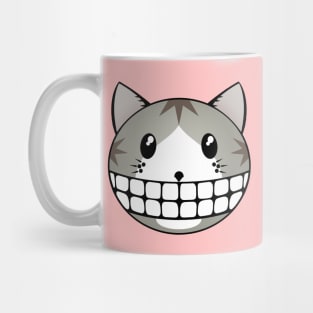 Cute Tabby Tuxie Kitty with Cheshire Cat Grin Mug